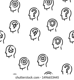 Mind Seamless Pattern Vector Linear Pictograms. Black Contour Illustrations