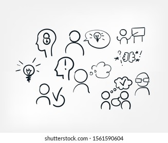 mind set line art doodle vector symbol sign concept  set