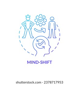 Mind shift blue gradient concept icon. Personal development. Overcoming obstacles. Removing hidden block tip abstract idea thin line illustration. Isolated outline drawing. Myriad Pro-Bold font used