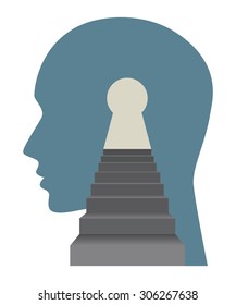 Mind and soul concept with face and stairs. Vector illustration.