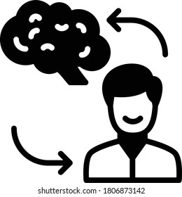 Diseño del icono de glifo de recarga de estado mental, símbolo comercial y de trueque sobre fondo blanco, mente aguda contra concepto de mentalidad común, 