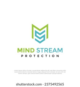 plantilla de diseño del logotipo del escudo de protección contra flujos de Mind