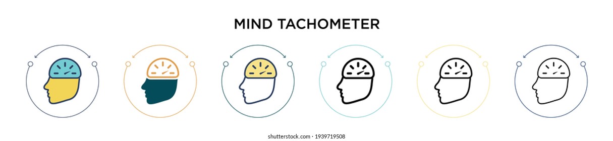 Mind tachometer icon in filled, thin line, outline and stroke style. Vector illustration of two colored and black mind tachometer vector icons designs can be used for mobile, ui, web