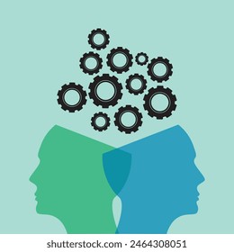 A mind tangled in thoughts, illustrated with gears in motion. Mental health and emotional wellness