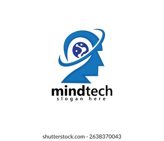 mind tech logo, blue head with neurons inside, logo design inspiration