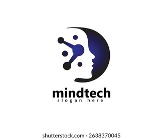 mind tech logo, shadow of head inside circle with neurons, logo design inspiration