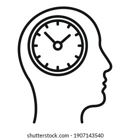 Icono de trabajo del tiempo de trabajo. Icono de vector de trabajo de la mente de esquema para diseño web aislado en fondo blanco