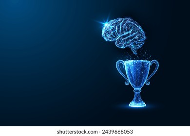 Mind Triumph, fusion of brain and winning cup symbolizes cognitive victory, intelligence elevation, and the conquest of thoughtful success. Mental prowess, synaptic achievement futuristic concept