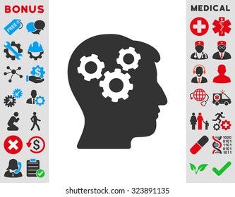 Mind vector icon. Style is bicolor flat symbol, blue and gray colors, rounded angles, white background.