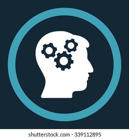 Mind vector icon. Style is bicolor flat rounded symbol, blue and white colors, rounded angles, dark blue background.