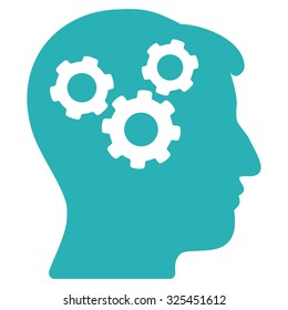 Mind vector icon. Style is flat symbol, cyan color, rounded angles, white background.