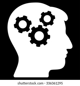 Mind vector icon. Style is flat symbol, white color, rounded angles, black background.