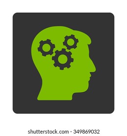 Mind vector icon. Style is flat rounded square button, eco green and gray colors, white background.