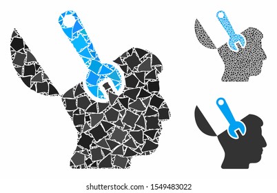 Mind wrench surgery composition of trembly parts in different sizes and color tints, based on mind wrench surgery icon. Vector trembly parts are combined into illustration.