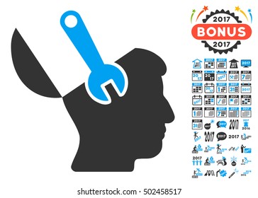 Mind Wrench Surgery pictograph with bonus 2017 new year pictograph collection. Vector illustration style is flat iconic symbols,modern colors, rounded edges.