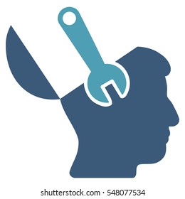 Mind Wrench Surgery vector pictogram. Style is flat graphic bicolor symbol, cyan and blue colors, white background.