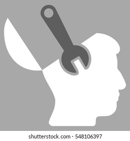 Mind Wrench Surgery vector pictogram. Style is flat graphic bicolor symbol, dark gray and white colors, silver background.