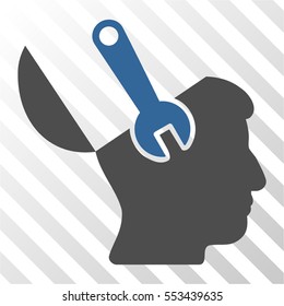 Mind Wrench Surgery vector pictogram. Illustration style is flat iconic bicolor cobalt and gray symbol on a hatched transparent background.