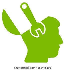 Mind Wrench Surgery vector pictogram. Style is flat graphic symbol, eco green color, white background.