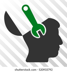 Mind Wrench Surgery vector pictograph. Illustration style is flat iconic bicolor green and gray symbol on a hatched transparent background.