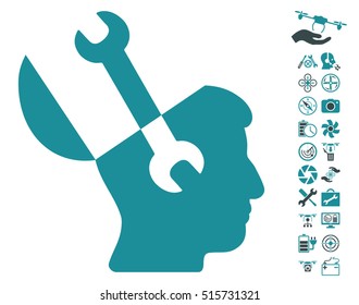 Mind Wrench Tools icon with bonus nanocopter tools images. Vector illustration style is flat iconic symbols on white background.