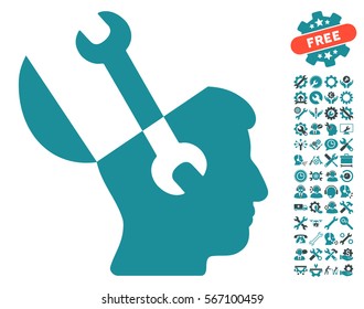 Mind Wrench Tools icon with bonus tools pictograph collection. Vector illustration style is flat iconic soft blue symbols on white background.