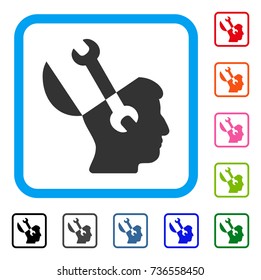 Mind Wrench Tools icon. Flat grey iconic symbol in a light blue rounded squared frame. Black, gray, green, blue, red, orange color versions of Mind Wrench Tools vector.