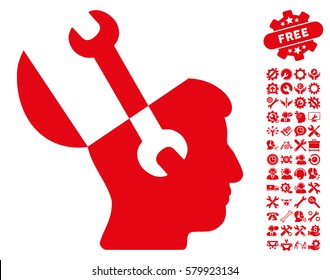 Mind Wrench Tools pictograph with bonus configuration design elements. Vector illustration style is flat iconic red symbols on white background.