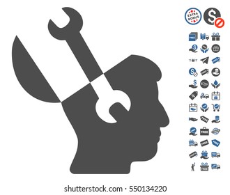 Mind Wrench Tools pictograph with free bonus pictograph collection. Vector illustration style is flat iconic symbols, cobalt and gray colors, white background.