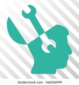 Mind Wrench Tools vector pictograph. Illustration style is flat iconic cyan symbol on a hatched transparent background.