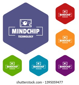 Mindchip technology icons vector colorful hexahedron set collection isolated on white 