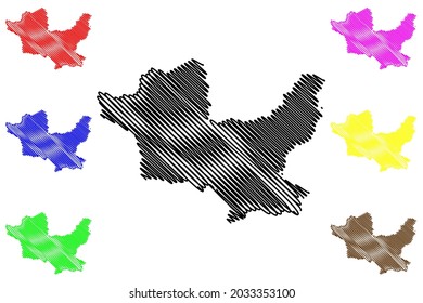 Minden-Lubbecke district (Federal Republic of Germany, State of North Rhine-Westphalia, NRW, Detmold region) map vector illustration, scribble sketch Minden Lubbecke map