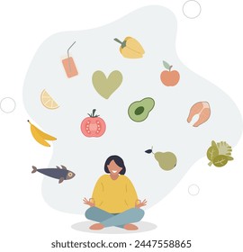 Mindful eating and daily diet with harmony and balance.flat vector illustration.