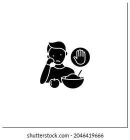 Mindful eating glyph icon. Eat through boredom. Unconscious nutrition. Overeating. Healthcare concept. Filled flat sign. Isolated silhouette vector illustration