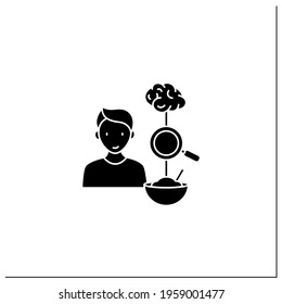 Mindful eating glyph icon. Tracking link between food and feelings. Intuitive eating. Conscious nutrition. Healthcare concept.Filled flat sign. Isolated silhouette vector illustration