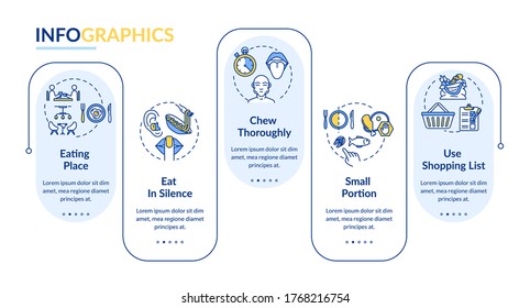 Mindful eating habits vector infographic template. Portion size and chewing presentation design elements. Data visualization with 5 steps. Process timeline chart. Workflow layout with linear icons