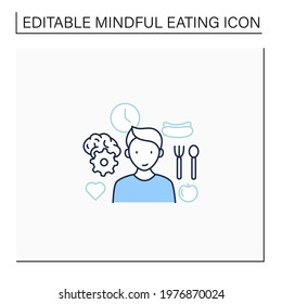 Mindful eating line icon. Control nutrition habits. Intuitive eating. Conscious nutrition. Healthcare concept. Isolated vector illustration.Editable stroke