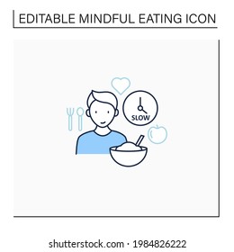 Mindful eating line icon. Eating slowly. Savoring every bite.Enjoy meal. Conscious nutrition. Healthcare concept. Isolated vector illustration.Editable stroke