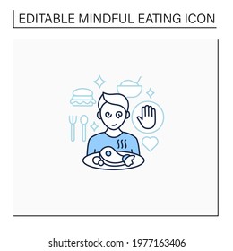 Mindful eating line icon. Unconscious nutrition. Overeating. Eat without being hungry. Healthcare concept. Isolated vector illustration.Editable stroke