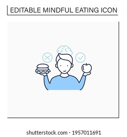 Mindful eating line icon. Wiser choices of products. Conscious nutrition.Healthy food. Improve relationships with food. Healthcare concept. Isolated vector illustration.Editable stroke