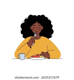 Mindful Eating Person Savoring Food White Background Conscious Healthy Lifestyle