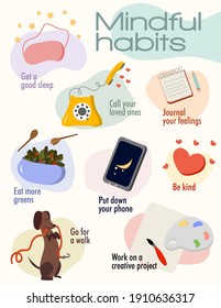 Mindful habits. - Set of lovely icons. Flat style. Vector illustration. 