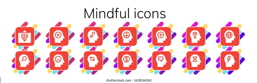 mindful icon set. 14 filled mindful icons.  Simple modern icons such as: Mind