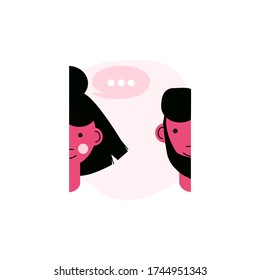 Mindful lifestyle. Male and female having a dialogue illustration. Dialogue bubbles vector flat illustration