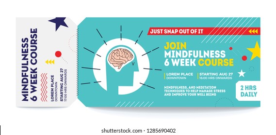 Mindful Meditation Ticket Design Template. Vector illustration of man after meditation. Invitation Ticket Design.