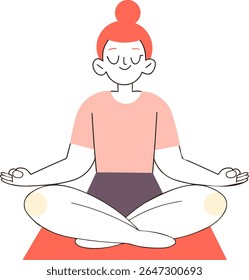 Mindful Meditation Woman, Minimalist vector illustration of a woman meditating in lotus pose, perfect for concepts of mindfulness, relaxation, peace, and mental wellness.