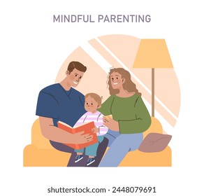 Mindful Parenting concept. Intimate family moment with book reading. Attentive, nurturing atmosphere in a cozy setting.