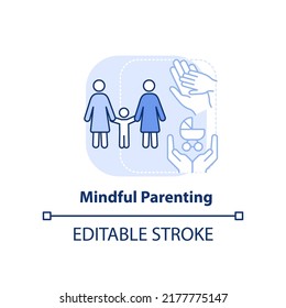 Mindful Parenting Light Blue Concept Icon. Benefit Of Same-sex Parenting Abstract Idea Thin Line Illustration. Isolated Outline Drawing. Editable Stroke. Arial, Myriad Pro-Bold Fonts Used