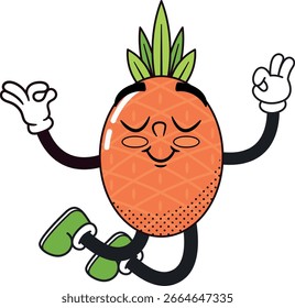 Mindful pineapple mascot meditating vector illustration