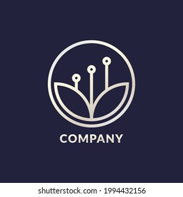 Mindful Saving Logo Design Concept With Lotus Leaf Shape And Flower Pistil As A Bar Chart Inside A Circle. Illustrates The Holistic Financial Mindfulness. Fit For Investment Company, Consultant Etc